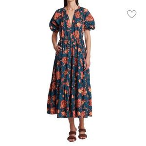 A.L.C. Floral Midi Dress in Blue and Orange